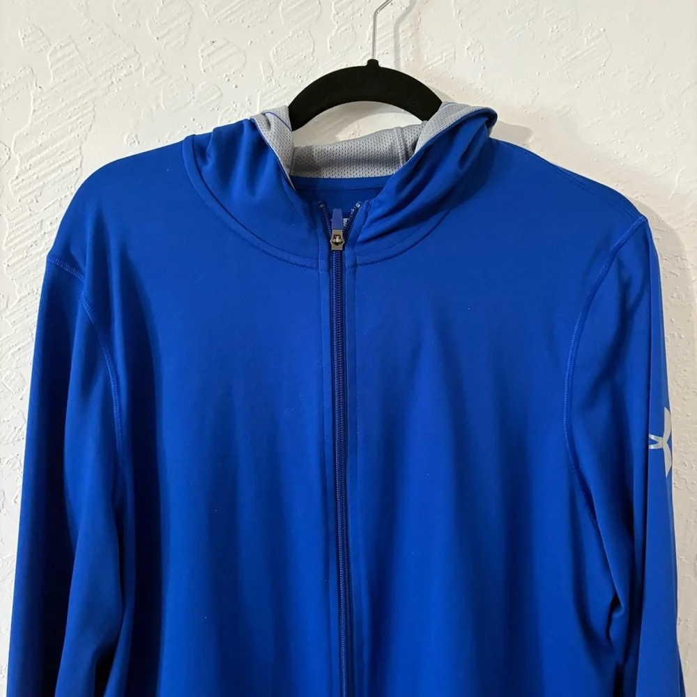 UNDER ARMOUR Jacket Top Mens Size L Blue Full Zip Loose Heat Gear‎ Hood Light